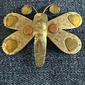 Artisan Gold and Silver Metal Butterfly Brooch.